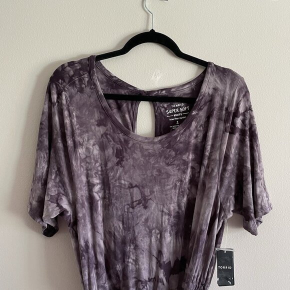 Torrid Sz 1X Soft Purple Tie Dye Belted Cropped Super Soft Culotte Jumpsuit NWT - Picture 9 of 16